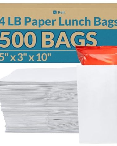 Reli. White Paper Bags | 500 Count | Paper Lunch Bags Ideal for Small Lunches and Crafts | Perfect for Sandwiches and Snacks
