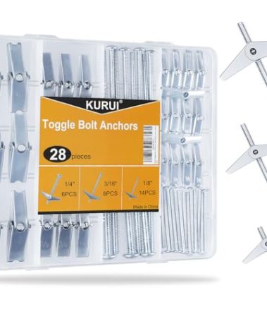 KURUI 28Pcs Heavy Duty Hollow Wall Anchors for Drywall Ceiling, Toggle Bolts and Wing Nut Kit, Metal Drywall Anchors and Screws Assortment Set, 3 Sizes Butterfly Anchors for Hanging 1/8, 3/16, 1/4