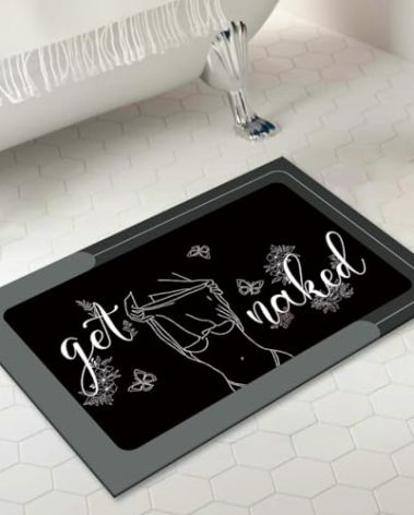 Riletese Get Naked Bath Mat - Super Absorbent Quick Dry Bathroom Rugs for Tub Shower, Ultra Thin Non Slip Bath Mat Rubber,Funny Bath Mats for Bathroom Floor Decor, Black, 17" x 25"