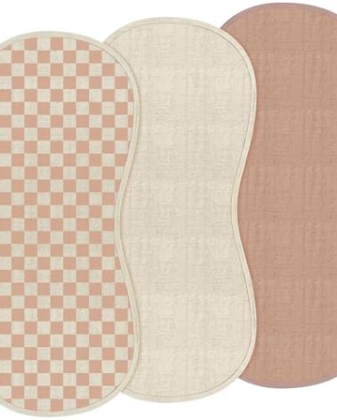 Hahafelt 3 Pcs Changing Pad Liners Fits in Peanut Shape Changing Pad Waterproof Diaper Mats Organic Cotton Peanut Mats are Warm on a Baby's Back, Washable Reusable(Checker Style,Brown)