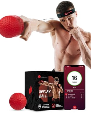 Champs MMA Boxing Reflex Ball with Punch Counter App | Boxing Equipment - Speed, Agility & Reflex Training | Hand Eye Coordination Training |Adjustable Headband| MMA Gear for Adults & Kids (Advanced)