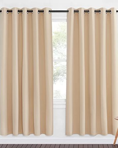 PNICETOWN Blackout Doorway Curtain Room Darkening - Window Treatment Thermal Insulated Solid Grommet Vertical Drape for Bedroom/Bay Window (Biscotti Beige, 1 Panel, 66 by 72 Inch)