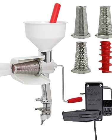 Johnny Apple Sauce Maker, Tomato Sauce Maker, Salsa, Pumpkin Puree, Remove Skins & Seeds From Produce, Model 250 Clamp Based Food Strainer with Electric Motor (Strainer + Motor + Accessories)