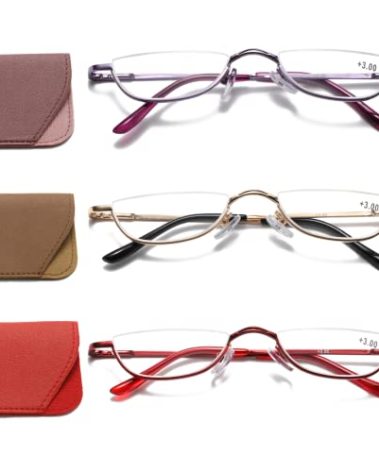 Viseng Half Frame Reading Glasses for Women Men Slim Half Moon Lens Readers Metal 3 pack Semi Rimless eyewear +2.5