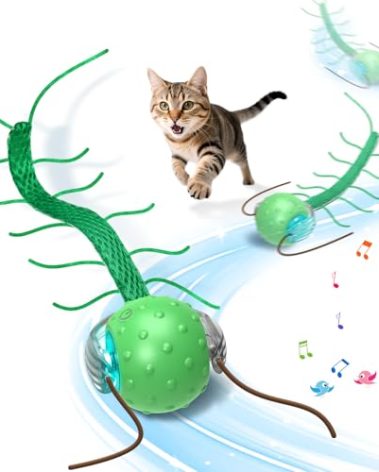 Giociv Interactive Cat Toys for Bored Cats, with Chirping, Centipede Motion Wake-up Super Motor Cat Ball on Rug