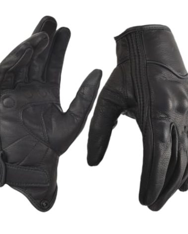 sibewora Motorcycle Gloves for Men Touchscreen Full Finger Leather Gloves Riding Driving Biker Glove Black (S)