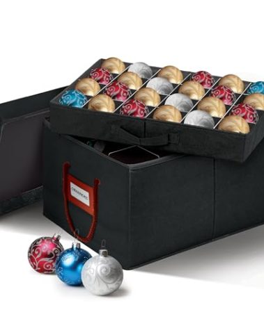 HOLDN’ STORAGE Christmas Ornament Storage Container Box with Dividers – Convenient Durable 2 Individual Removable Trays Fits Up to 48-3” Ornaments - Black