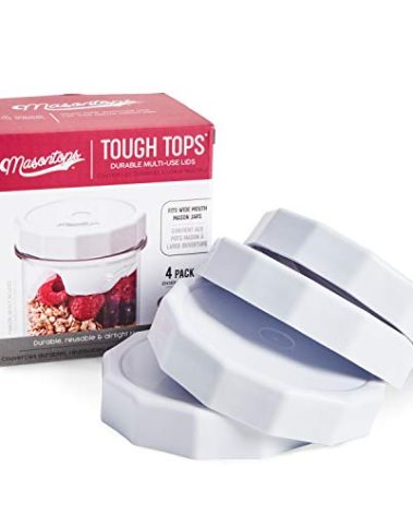 Masontops Tough Tops - Ball Wide Mouth Mason Jar Lids Plastic Leakproof - BPA-Free White Plastic Mason Jar Lids - Reusable Dry Canning Lids fit Ball Jars (Ball Mason Jars not included)