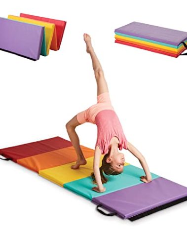 HearthSong 5-Panel Colorful Rainbow Folding Kids' Gymnastics Tumbling Mat for Active Play, with Carrying Handles, 77 Inches Long x 30 Inches Wide