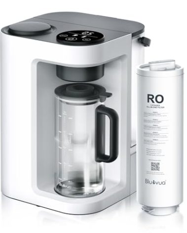 Bluevua RO100ROPOT-LITE Countertop Reverse Osmosis Water Filter System, 5 Stage Purification, 3:1 Pure to Drain, Portable Water Purifier (No Installation Required) (White)