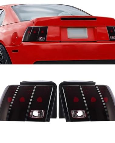 HECASA Pair Tail Lights Compatible with 1999-2004 Ford Mustang Replacement for FO2818109 FO2819109 3R3Z13405AA 3R3Z13404AA Tail Rear Light Lamp Driver&Passenger Side - Red Smoke Lens