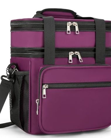 HSHRISH Expandable Lunch Box for Women, Double Deck Large Insulated Lunch Bag Women Leakproof Durable Lunch Cooler Tote Bag, Lightweight Cute Lunchbox for Work Outdoor Travel, Purple