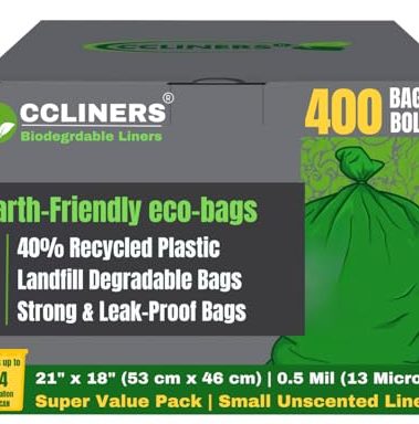 4 Gallon Trash Bag (400 ct.) 15 Liter Green Eco-friendly Garbage Bags Made W/EPI Additive(TDPA-Totally Degradable Plastic Additives) fits 2 Gal 3 Gal Can Liners for Home Kitchen Office (400 Bags)