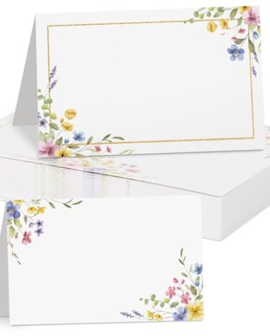 50pcs Wildflower Place Cards for Table Setting Floral Table Name Tent Cards for Wedding Engagement Bridal Shower Birthday Party Events