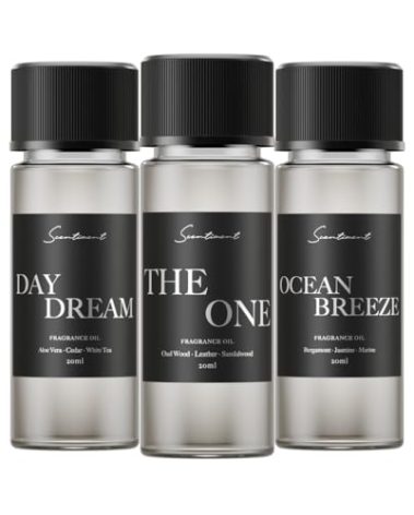 Scentiment Hotel Diffuser Oil Discovery Kit | Inspired by 1 Hotel® Ritz-Carlton® & Luxury Hotel Scents | Aromatherapy Oils with Notes of Cardamom, Tuscan Leather, and Sandalwood (20ml, Top 3 Scents)