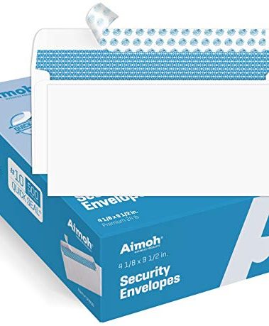Aimoh 500#10 Security Self Seal Envelopes, Windowless, Premium Security Tint Pattern, Ultra Strong Quick Seal Closure, EnveGuard, Size 4-1/8 x 9-1/2", White, 24LB, 500 Count(34010)