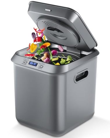 Electric Composter for Kitchen: Smart Compost Bin Outdoor/Indoor, Odorless/Auto-Cleaning/Intelligent LED Display, 2.5L Auto Garbage Disposal Home Composting Bin, Turn Waste into Fertilizer (Gray)