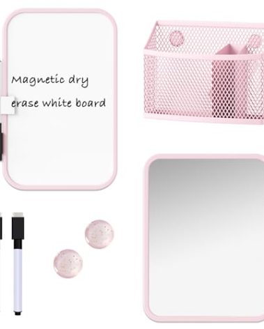 Svartur Magnetic Locker Accessories for Girls with Magnetic whiteboard, Locker Mirror and Magnetic Pen Holder, Pink Locker Decoration for School Locker, Back to School Essentials