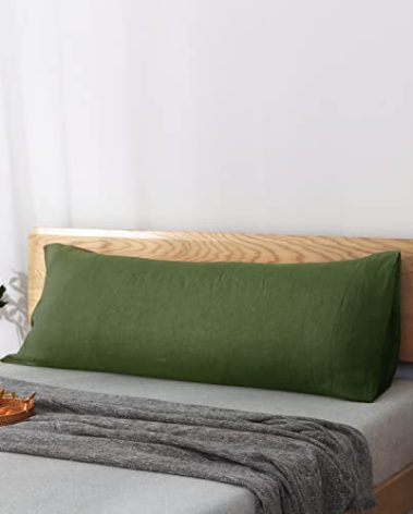 S VICTORY SYMBOL 100% Organic Linen Body Pillowcase,French Natural Linen Body Pillow Cover 20"x 54" Dark Green,Super Soft & Breathable & Moisture-Absorbing,Envelope Closure