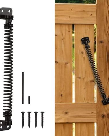 11-1/2" Gate Spring Self Closing Heavy Duty Outdoor Door Spring Automatic Fence Gate Closure Hardware Spring Loaded Gate Latch with Adjustable Tool for Wooden and Vinyl Fence, Black (1 Pack)