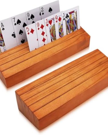 Iswabard Poker Card Holders Playing Aids Card Deck Stand Set of 2 for Kids for Elders Wood Racks Tray Organizing Game Bridge Adults Travel Tools Canasta Uno Skipbo 5 Crowns