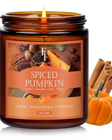Fall Candle, Spiced Pumpkin Scented Candles for Home, Natural Soy Autumn Candle Aromatherapy Candle, 7 oz Jar Candles Fall Gifts for Women Men