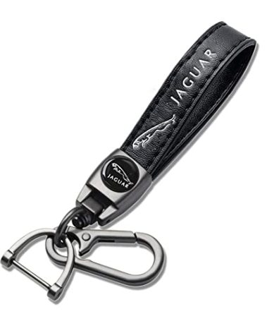 Genuine Leather Key Chain Compatible with Jaguar XE XF XJ F-PACE E-PACE F-Type, Keychain for Men and Women Accessories Family Present Black