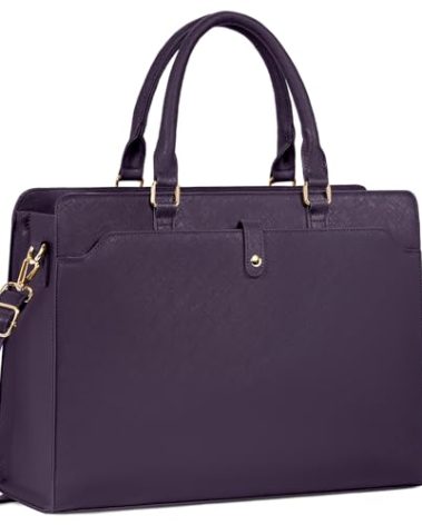 GMAK Laptop Tote Bag for Women, 15.6 Inch Leather Computer Bags Lightweight Business Office Work Briefcase Large Capacity Waterproof Handbag for Daily Commute Travel Work, Purple