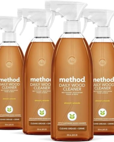 Method Daily Hardwood Cleaner, Almond, Plant-Based Formula That Cleans Shelves, Tables and Other Wooden Surfaces While Removing Dust & Grime, 28 Fl Oz, (Pack of 4)