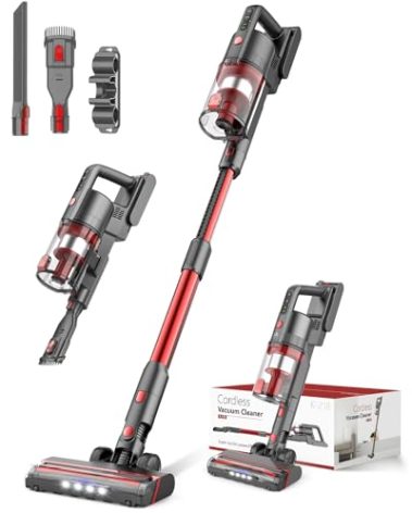 Ljuren Cordless Vacuum Cleaner, 85,000PRM Upgraded Dual Suction Cordless Stick Vacuum up to 35mins Runtime, Lightweight Rechargeable Vacuum for Home (Shiny Red Black)