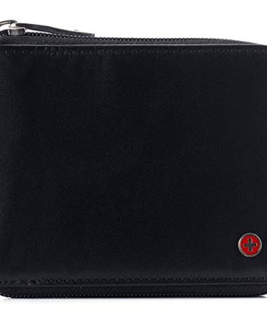 Alpine Swiss Logan Zipper Bifold Wallet For Men or Women RFID Safe York Collection Smooth Finish Black