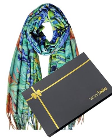 VENVSBEE Van Gogh Scarves Art Scarf for Women Best Gift Reversible Soft Cashmere Feel Shawl Wrap Doubleside Pashmina in Gift Box-03 Iris