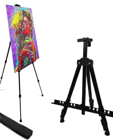 RRFTOK Easel Stand for Sign and Painting - Metal Tripod Adjustable Art Easels for Display Canvases Height from 17 to 66 Inch - Carry Bag for Table-Top/Floor Drawing and Displaying with Black