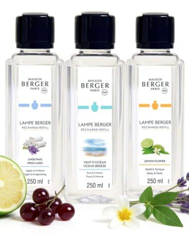 MAISON BERGER Lampe Berger Fragrance Trio Refill for Home Fragrance Oil Diffuser - Air Freshener - 3 x 8.45 Fluid Ounces - 3x250 milliliters (Trio Fresh)