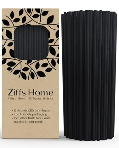Ziffs Home® 120pcs Black Fibre Reed Diffuser Sticks - 20cm/7.87in x 4mm/0.16in - Thick Reeds Sticks - Fibre Reeds for Diffusers