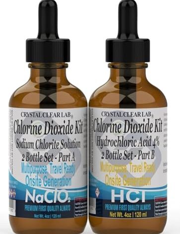 Crystal Clear Lab Chlorine Dioxide Kit | Hydrochloric Acid 4-5% (HCl) : Sodium Solution (8oz) Liquid Set