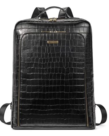 CLUCI Leather Laptop Backpack for Women 15.6 inch Computer Bag Large Travel Vintage Daypack Business Bags Stone Pattern Black