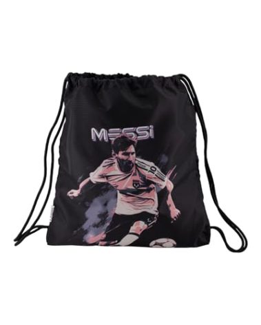 Messi Men's Lifestyle Drawstring Bag, Side Pocket & Comfortable Straps, Black, One Size