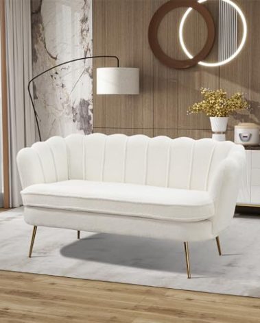 Chifee & Vingol Upholstered Small Loveseat for Small Space with Golden Legs,Ivory