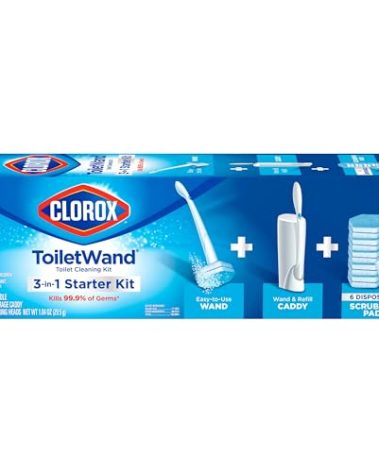 Clorox Original Toilet Cleaning System, ToiletWand, Storage Caddy, 6 Refill Heads, Dorm Room Essentials