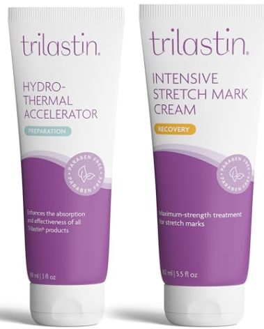 TriLASTIN Stretch Mark Cream for Pregnancy - 5.5 Oz & 3 Oz Hydro-Thermal Accelerator & Absorption Serum - Intensive Moisturizing Formula with Hyaluronic Acid - Prevent Stretch Marks During Pregnancy