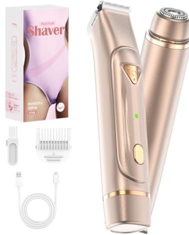Dermave Bikini Shaver - Bikini Trimmer for Women, Waterproof Dual Head Shaver (Gold)