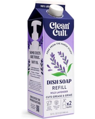 Cleancult Dish Soap Liquid Refill (32oz, 1 Pack) - Plant Based Cleaning Power - Dish Soap that Cuts Grease & Grime - Free of Harsh Chemicals - Uses 90% Less Plastic - Wild Lavender
