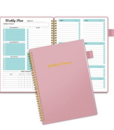 Weekly Planner Undated, Weekly Goals Schedule Planner with Spiral Binding, To Do List Notebook Calendars Organizers Habit Tracker Journal for Men & Women, Pocket,Pen Loop, 53 Weeks (5.5x8.5")