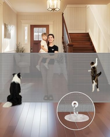 48 Inch Extra Tall Cat Gate for Doorway 100" Extra Wide Retractable Baby Gate, Extra Tall Retractable Dog Gate Outdoor Retractable Pet Gate Indoor Tall Baby Gates for Dogs Long Baby Gate, No Jump/Gray
