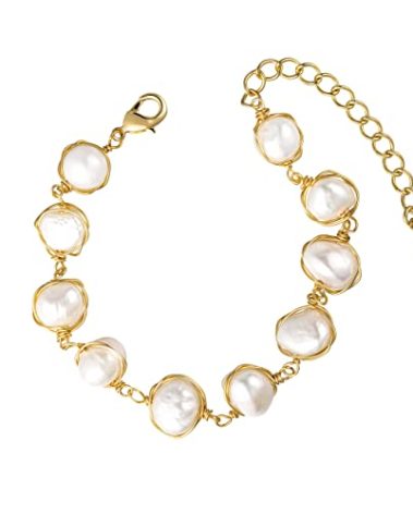 Cowlyn Pearl Bracelet Baroque Cultured Handmade Wind Bossimi 18K Gold Plated Work Around Silk Adjustable Charm Fashion Valentine Delicate Vintage Jewelry