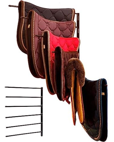 Saddle Pad Rack - Horse Blanket Holder | Heavy Duty 180 Degree Swing-Out Wall Mount | Six (6) Well-Spaced, Extra-Long Rack Arms for Various Accessories | USA Designed