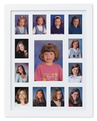 Pearhead School Years Picture Frame K-12 Keepsake, Collage Wall Decor for Kindergarten to 12th Grade Graduation, Multi Photo Display, Ideal Graduation Gift, Fits 13 Wallet Size Photos - White