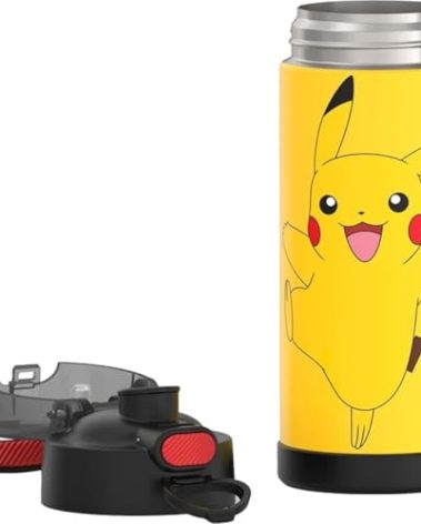 THERMOS FUNTAINER 16 Ounce Stainless Steel Vacuum Insulated Bottle with Wide Spout Lid, Pokemon