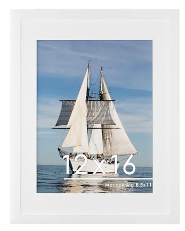 PEALSN 12x16 Picture Frame, Display Pictures 8.5 x 11 with Mat or 12 x 16 Without Mat for Wall Mounting Display, Photo Frames, White.